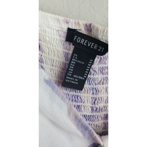 Forever 21 Women's Medium Off-White Purple Floral Dress Tie Front - Picture 3 of 10